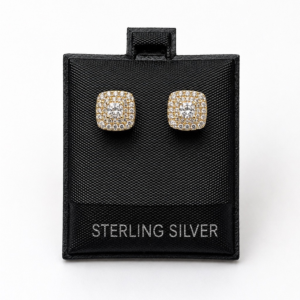 Gold Over 925 Sterling Silver 0.60CTW MOISSANITE Square Halo Stud Earrings